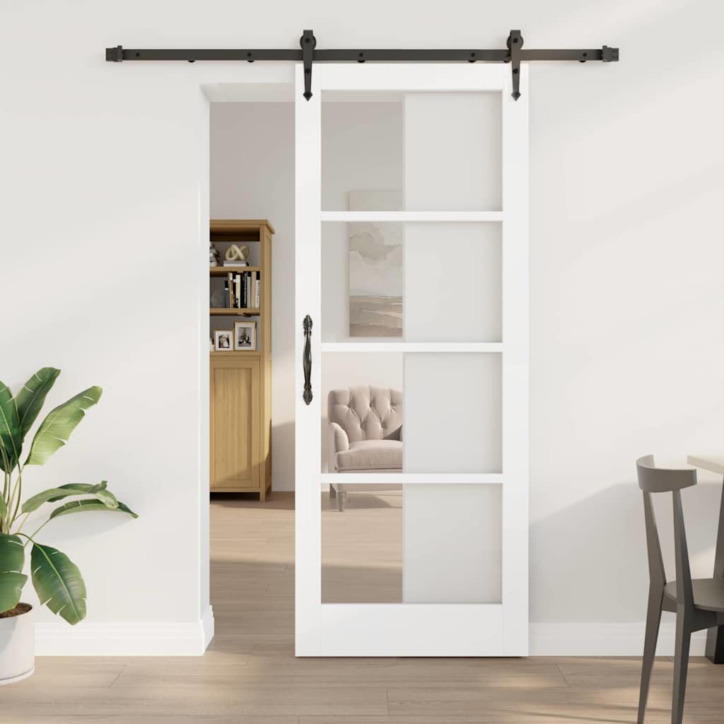 Skydedør 83 x 211 cm Massivt fyrretræ og glas Hvid