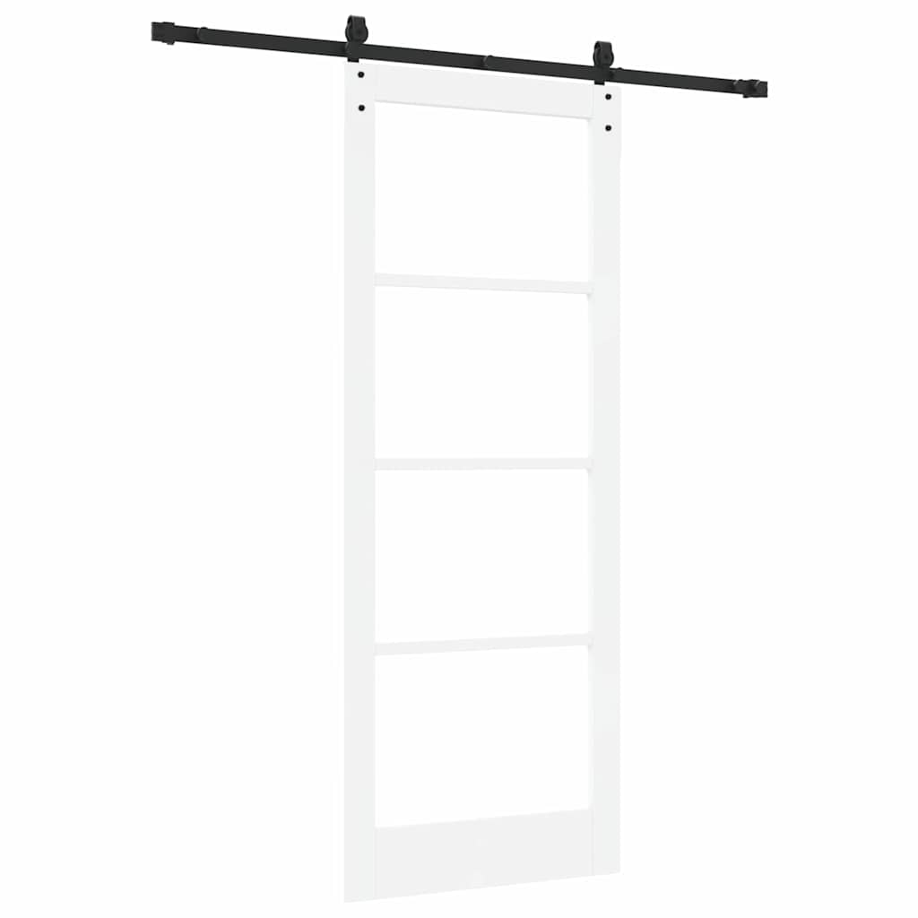 Skydedør 83 x 211 cm Massivt fyrretræ og glas Hvid