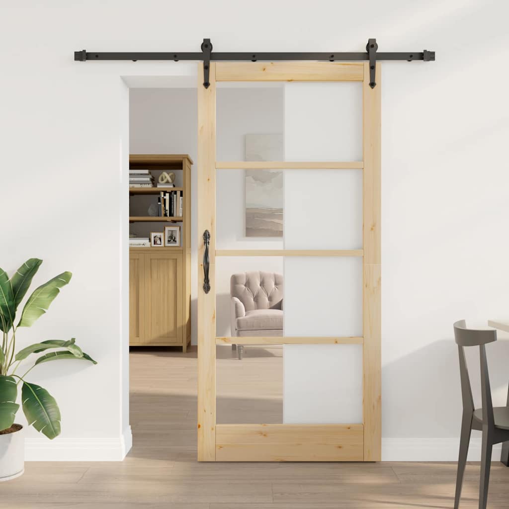 Skydedør 93 x 202 cm Massivt fyrretræ og glas Naturfarvet