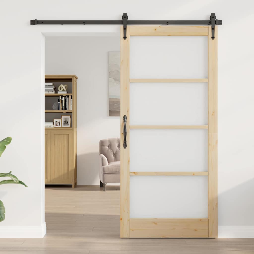 Skydedør 93 x 202 cm Massivt fyrretræ og glas Naturfarvet