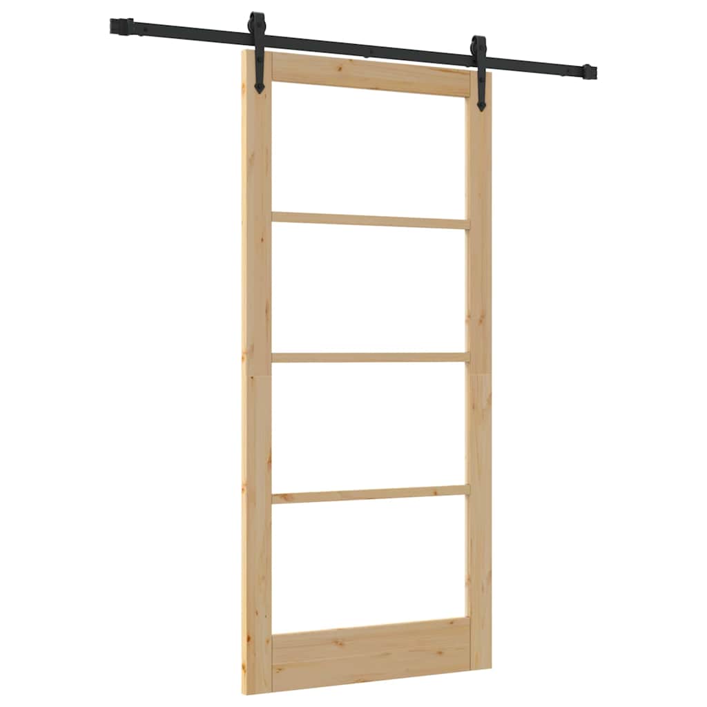 Skydedør 93 x 202 cm Massivt fyrretræ og glas Naturfarvet