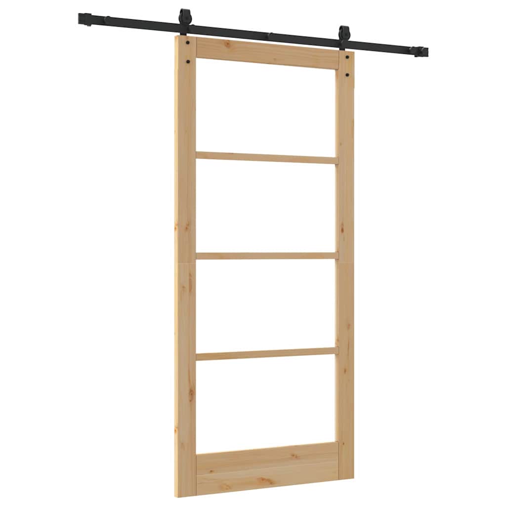 Skydedør 93 x 202 cm Massivt fyrretræ og glas Naturfarvet