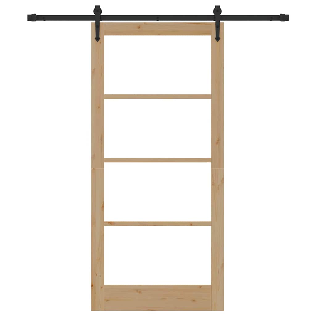 Skydedør 93 x 202 cm Massivt fyrretræ og glas Naturfarvet