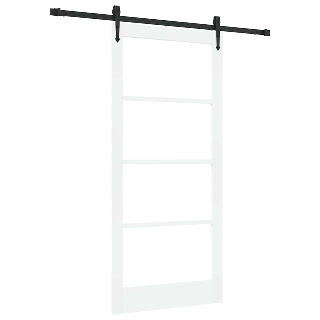 Skydedør 93 x 202 cm Massivt fyrretræ og glas Hvid