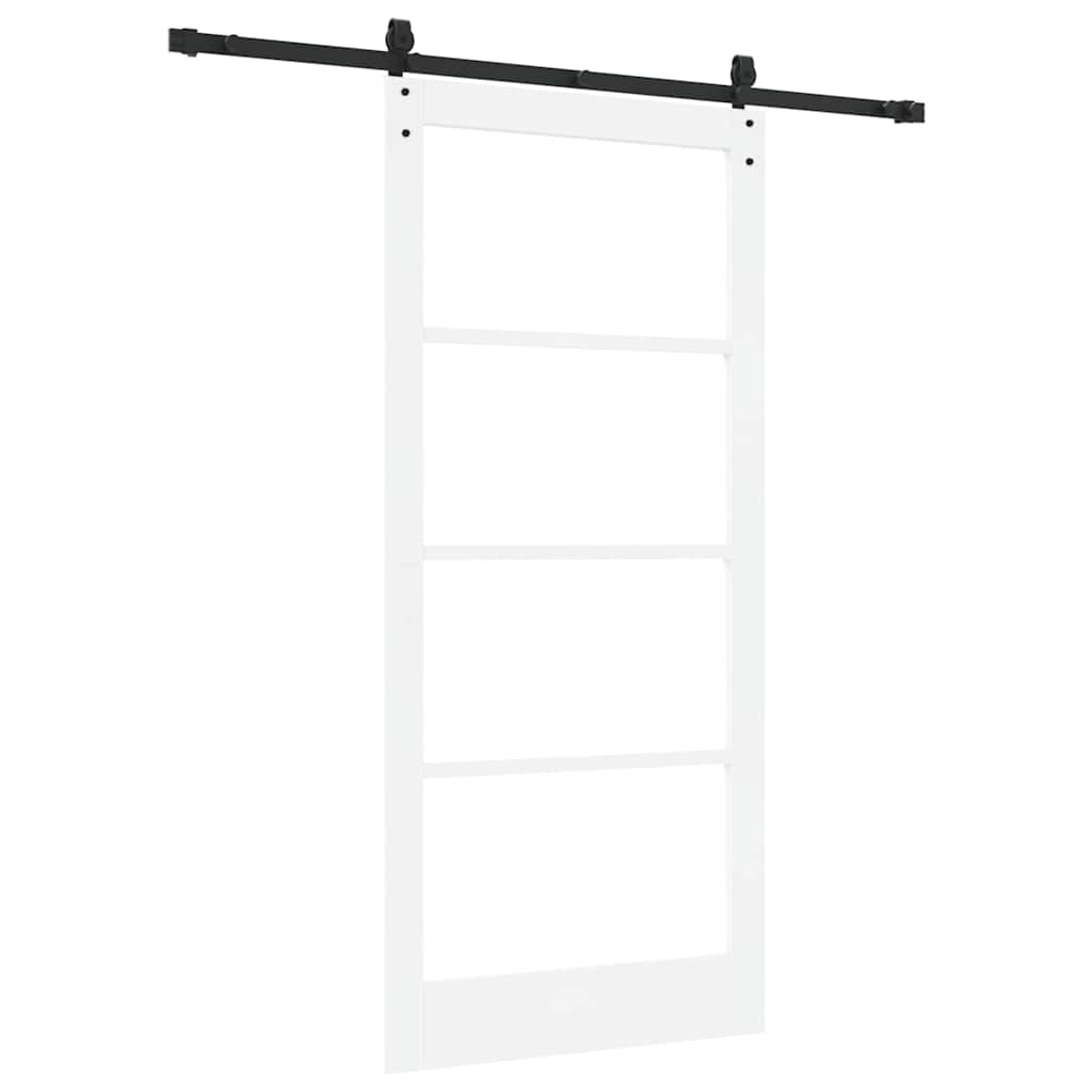 Skydedør 93 x 202 cm Massivt fyrretræ og glas Hvid