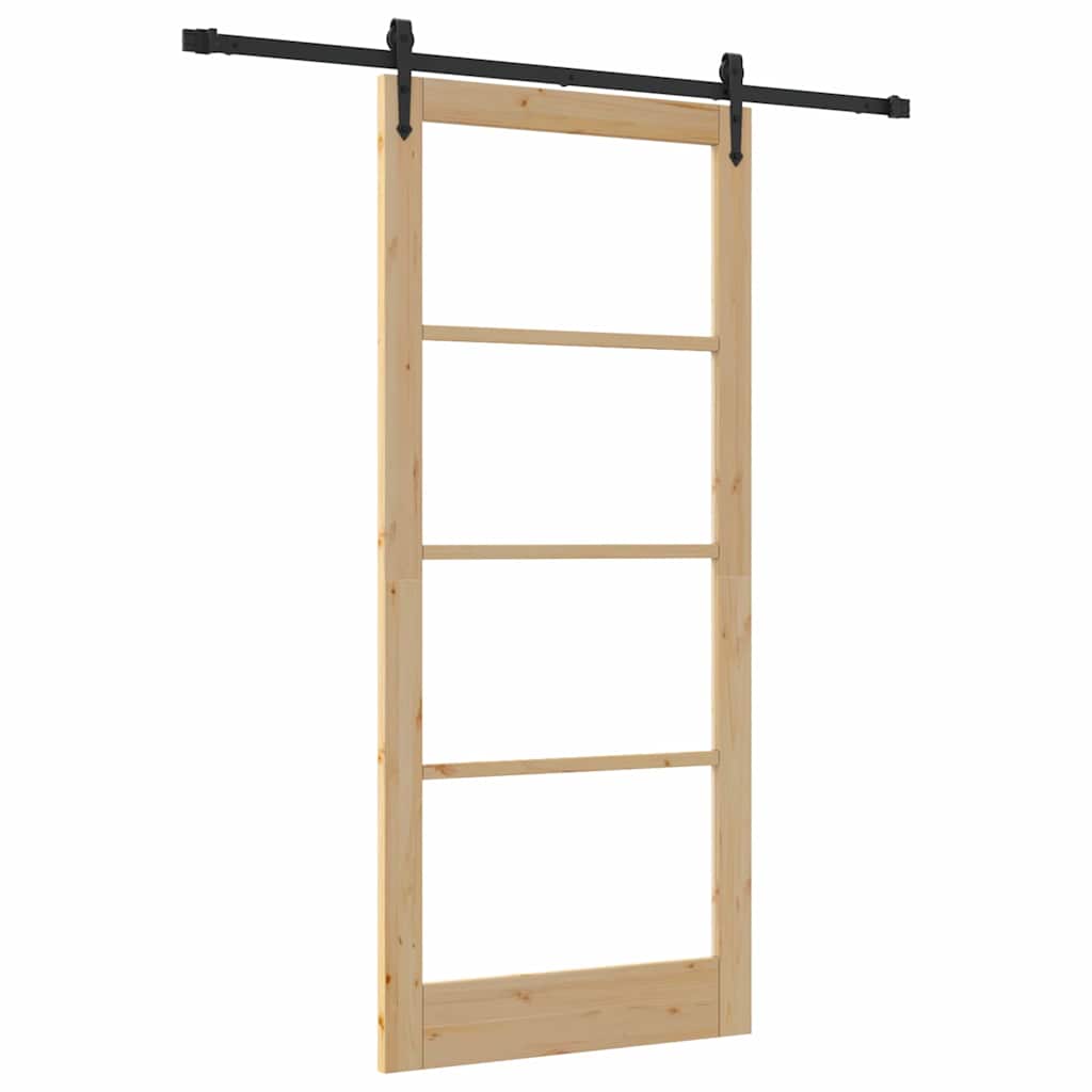 Skydedør 93 x 211 cm Massivt fyrretræ og glas Naturfarvet