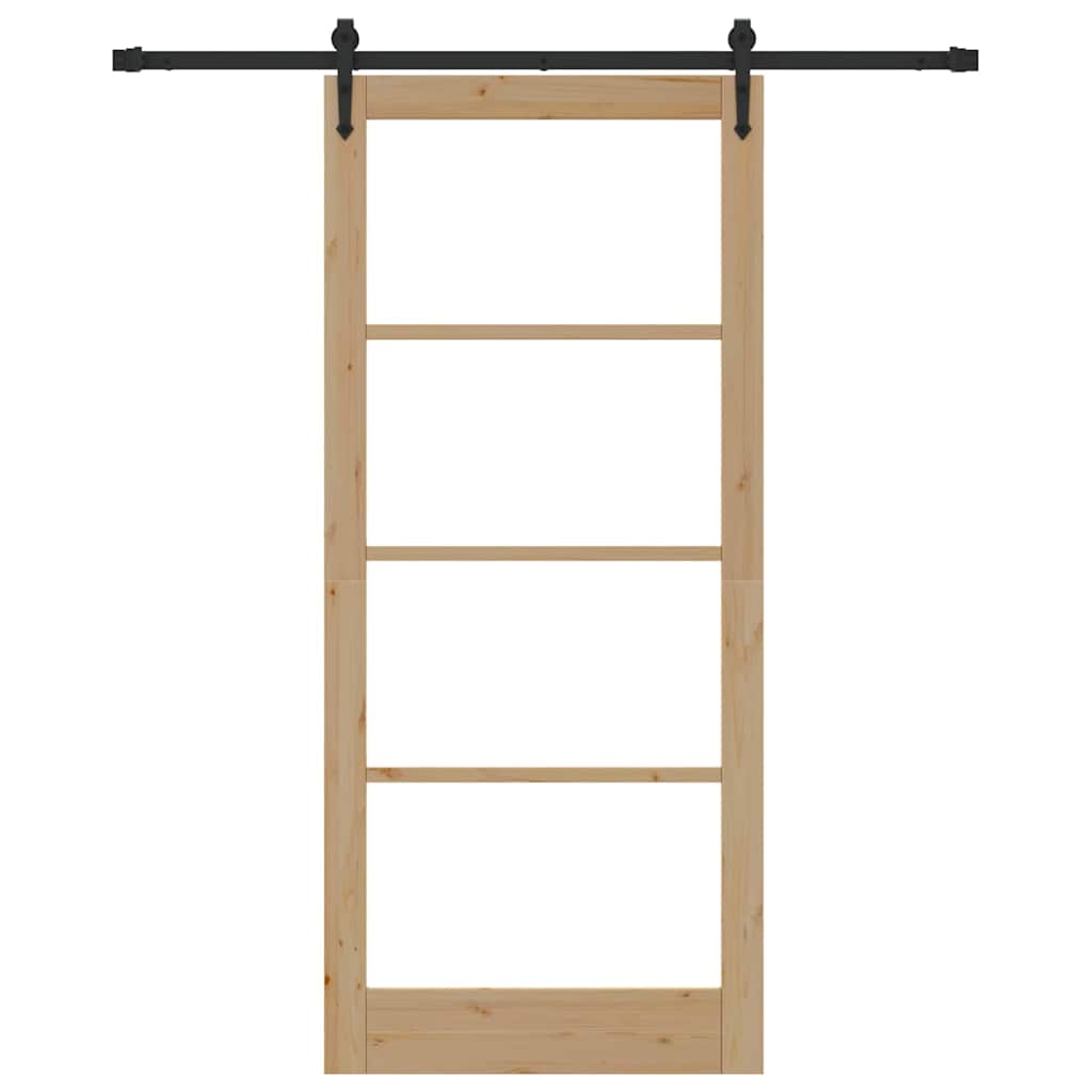Skydedør 93 x 211 cm Massivt fyrretræ og glas Naturfarvet