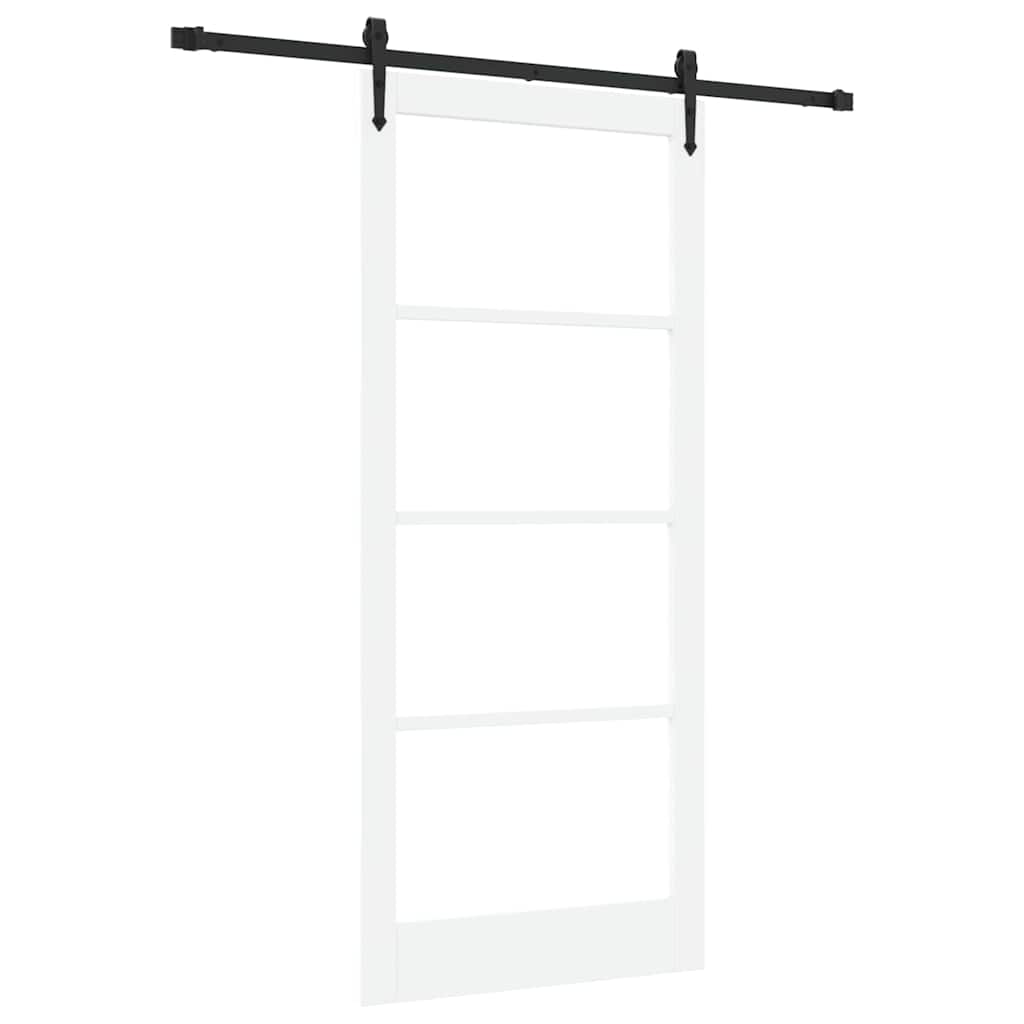 Skydedør 93 x 211 cm Massivt fyrretræ og glas Hvid