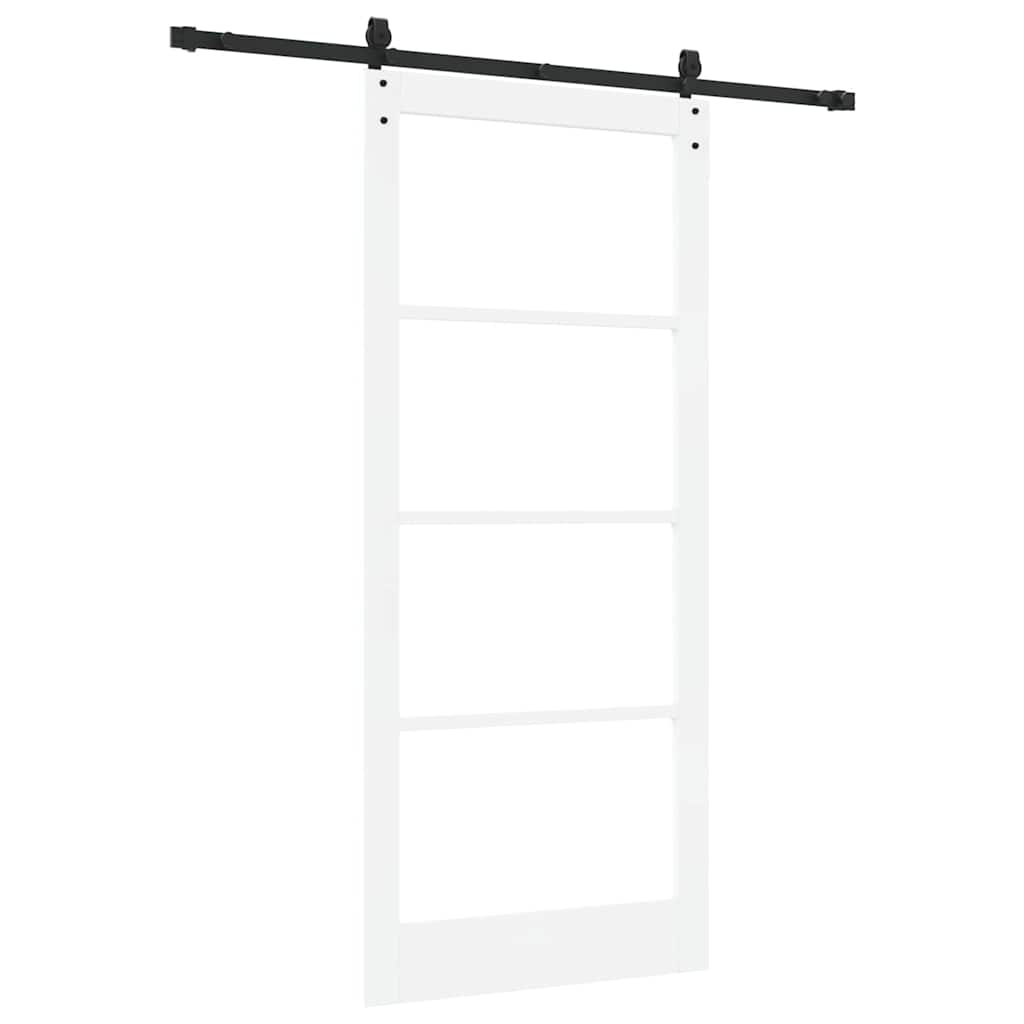 Skydedør 93 x 211 cm Massivt fyrretræ og glas Hvid