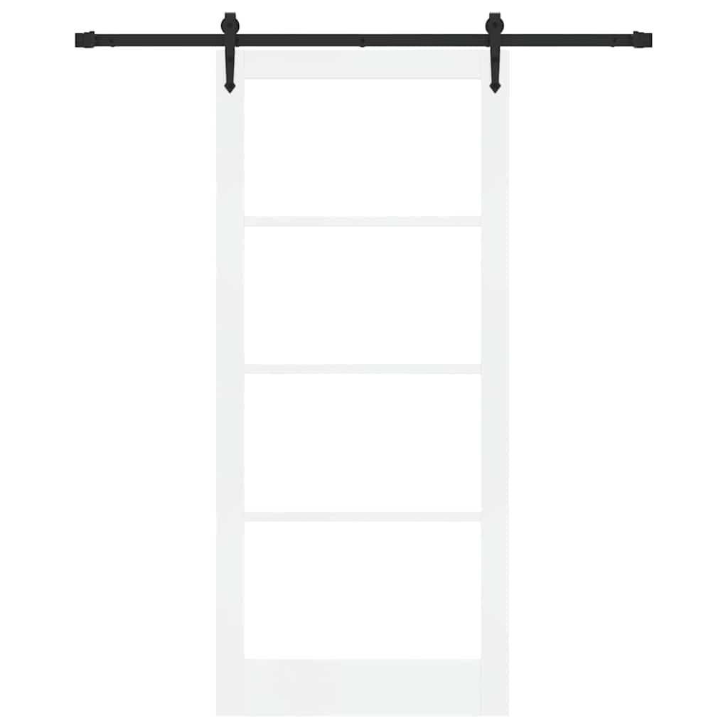 Skydedør 93 x 211 cm Massivt fyrretræ og glas Hvid