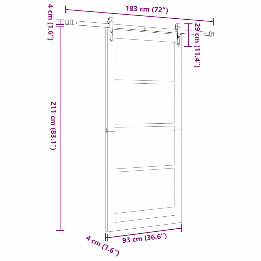 Skydedør 93 x 211 cm Massivt fyrretræ og glas Hvid