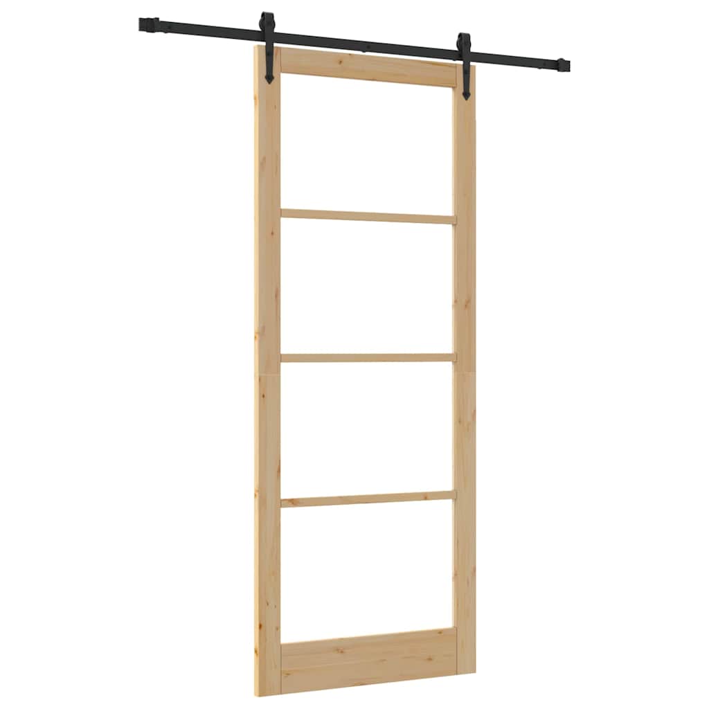 Skydedør 93 x 232 cm Massivt fyrretræ og glas Naturfarvet