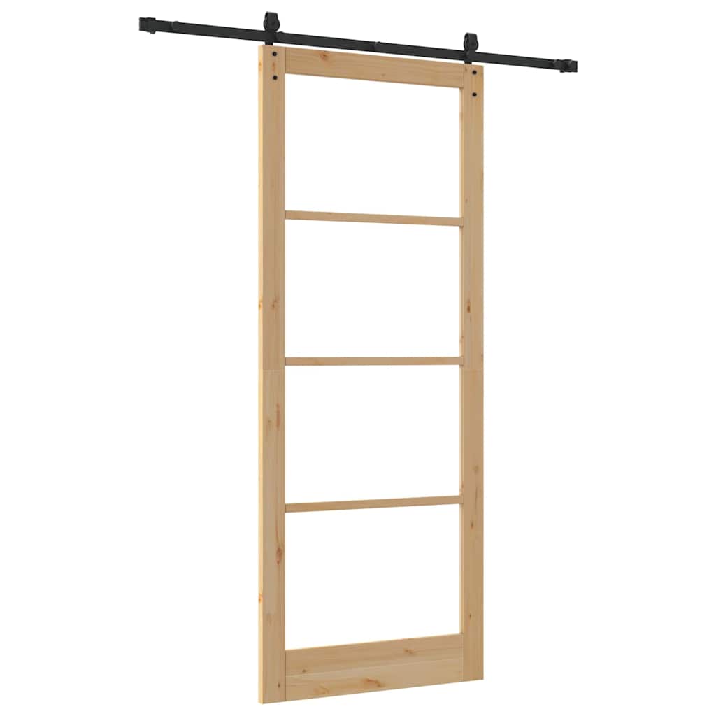 Skydedør 93 x 232 cm Massivt fyrretræ og glas Naturfarvet