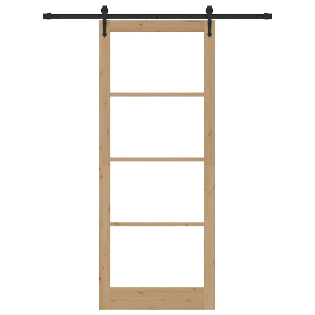 Skydedør 93 x 232 cm Massivt fyrretræ og glas Naturfarvet