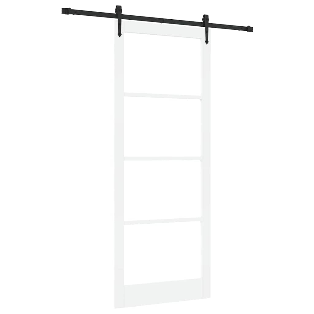 Skydedør 93 x 232 cm Massivt fyrretræ og glas Hvid