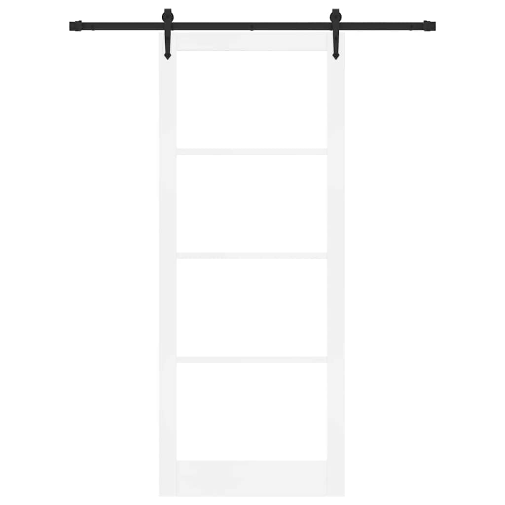 Skydedør 93 x 232 cm Massivt fyrretræ og glas Hvid
