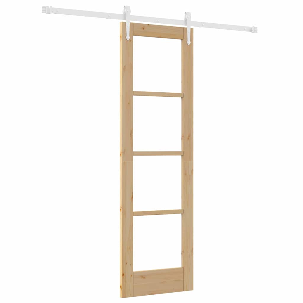 Skydedør 61 x 198,5 cm Massivt fyrretræ og glas Naturfarvet