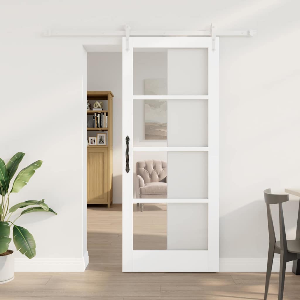 Skydedør 83 x 202 cm Massivt fyrretræ og glas Hvid