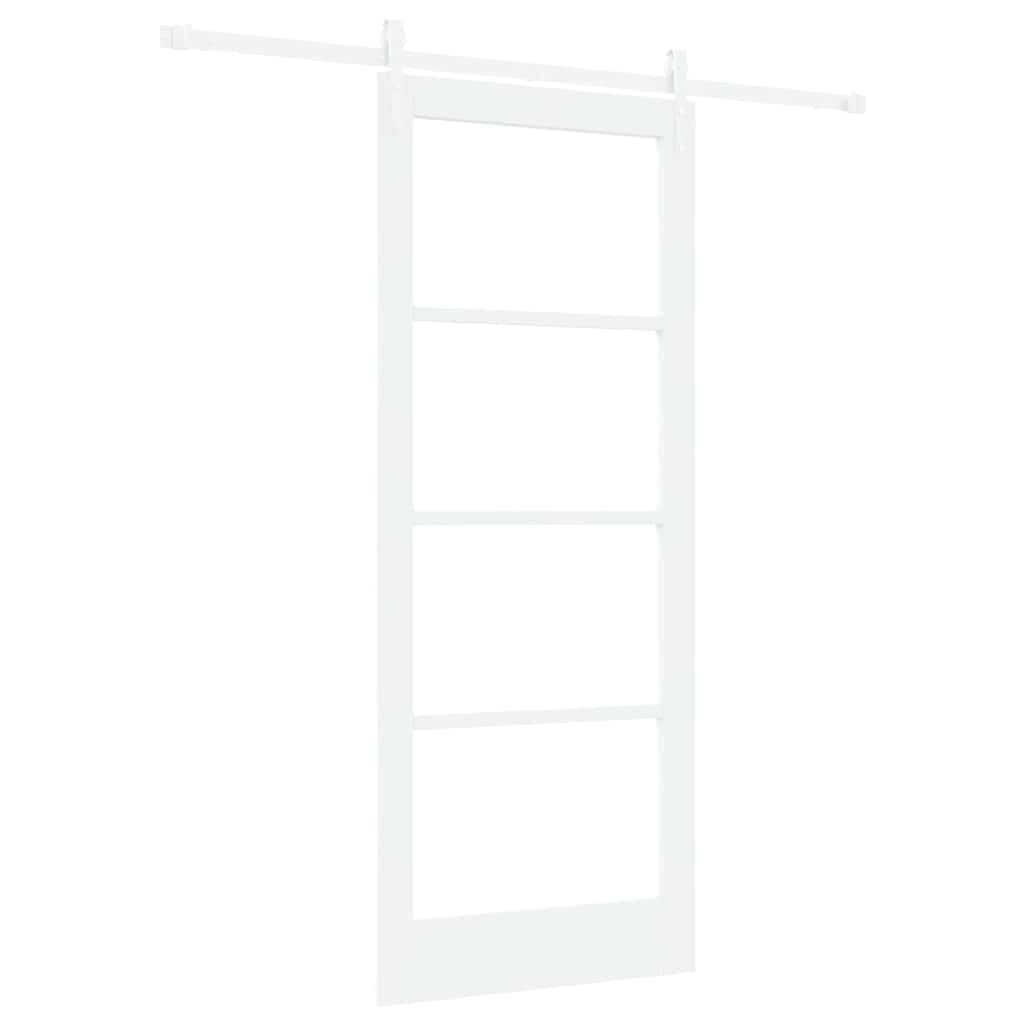 Skydedør 83 x 202 cm Massivt fyrretræ og glas Hvid
