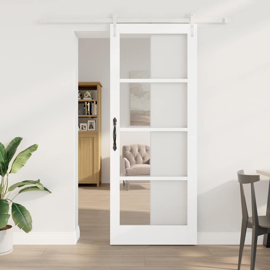 Skydedør 83 x 211 cm Massivt fyrretræ og glas Hvid