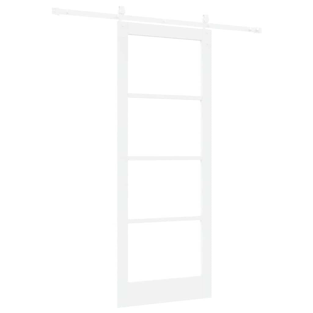 Skydedør 83 x 211 cm Massivt fyrretræ og glas Hvid