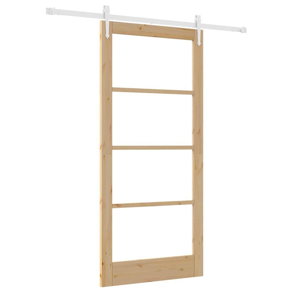 Skydedør 93 x 202 cm Massivt fyrretræ og glas Naturfarvet