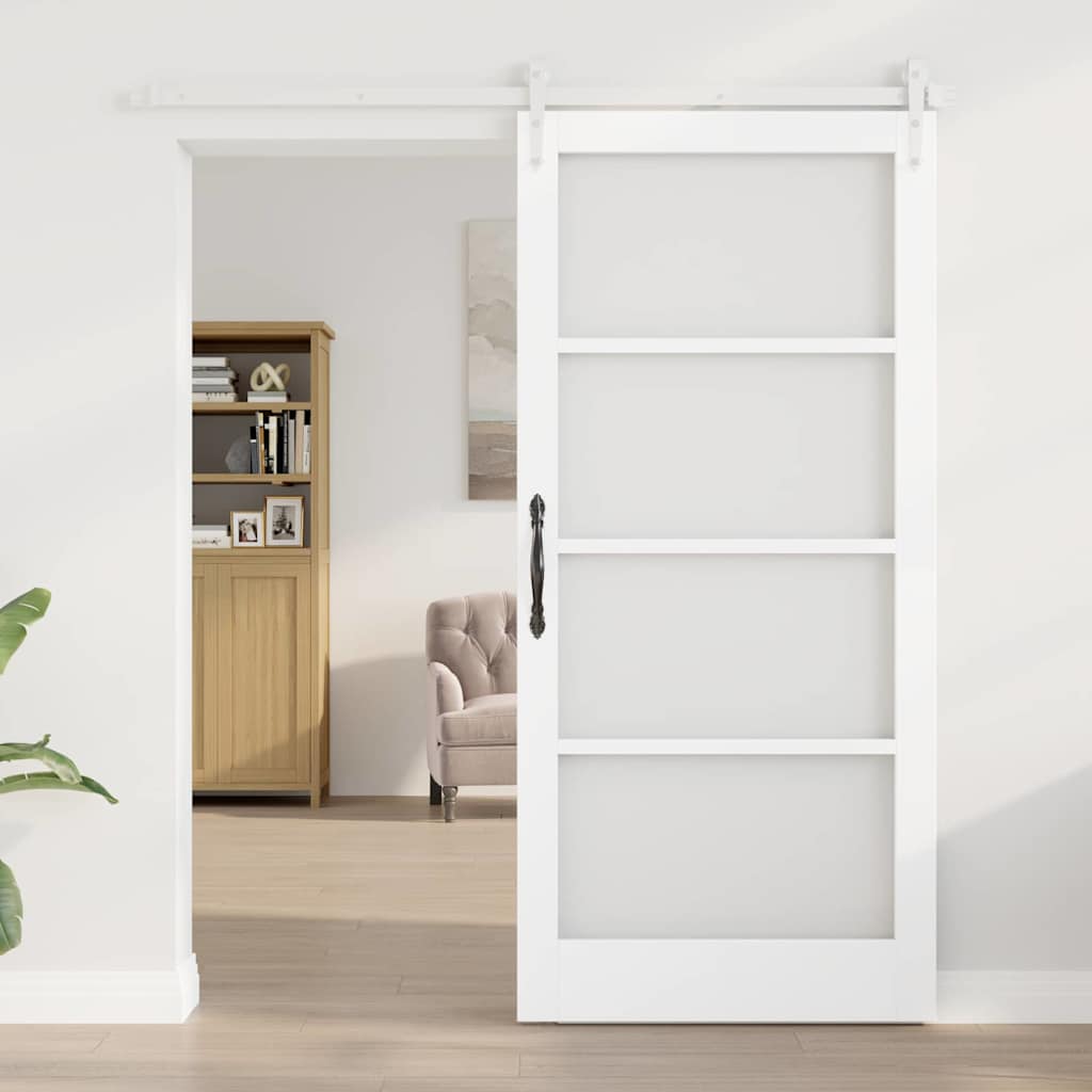 Skydedør 93 x 202 cm Massivt fyrretræ og glas Hvid