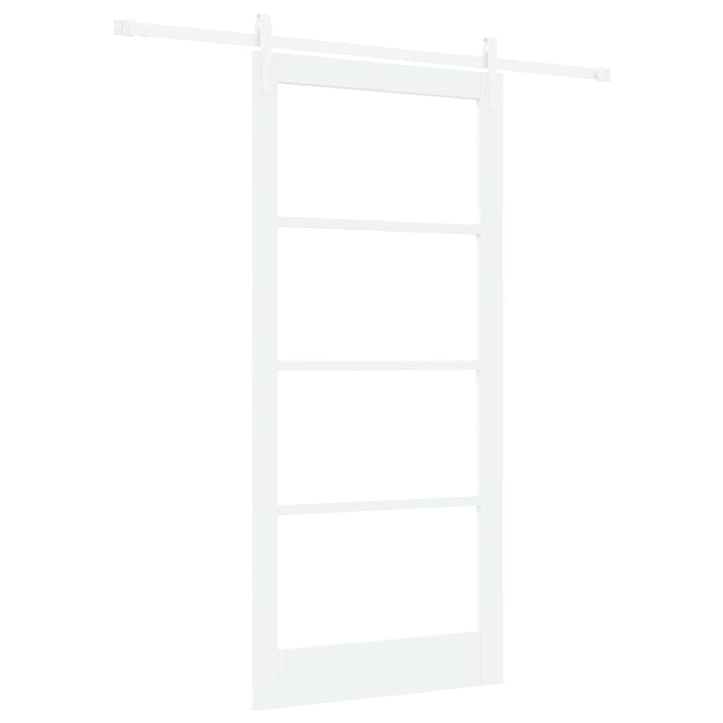 Skydedør 93 x 202 cm Massivt fyrretræ og glas Hvid