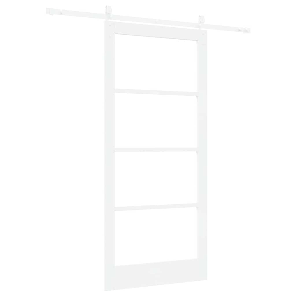 Skydedør 93 x 202 cm Massivt fyrretræ og glas Hvid