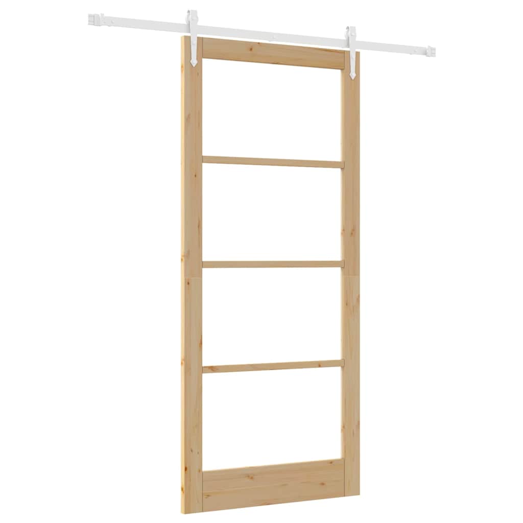Skydedør 93 x 211 cm Massivt fyrretræ og glas Naturfarvet