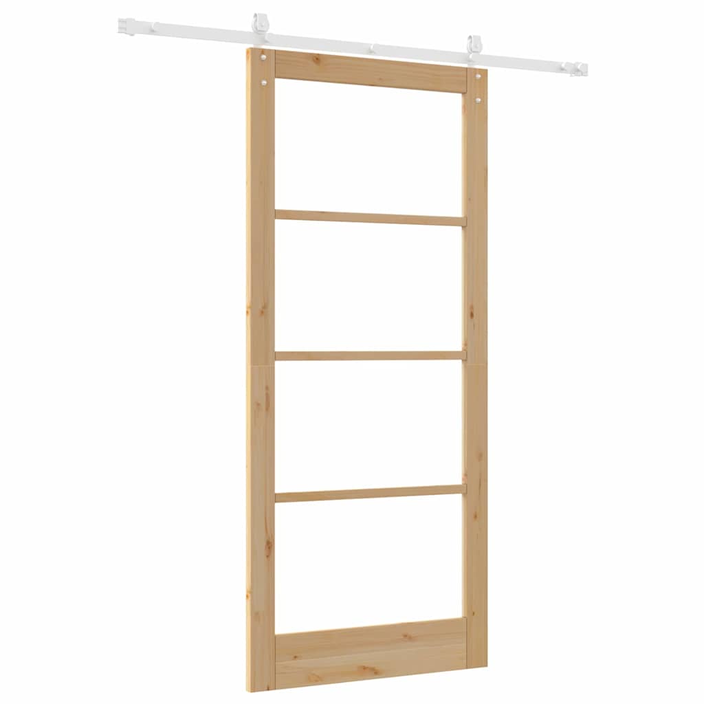 Skydedør 93 x 211 cm Massivt fyrretræ og glas Naturfarvet