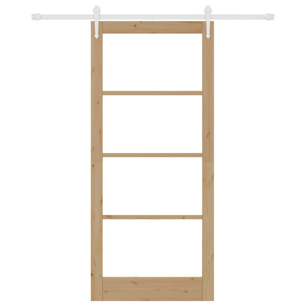 Skydedør 93 x 211 cm Massivt fyrretræ og glas Naturfarvet