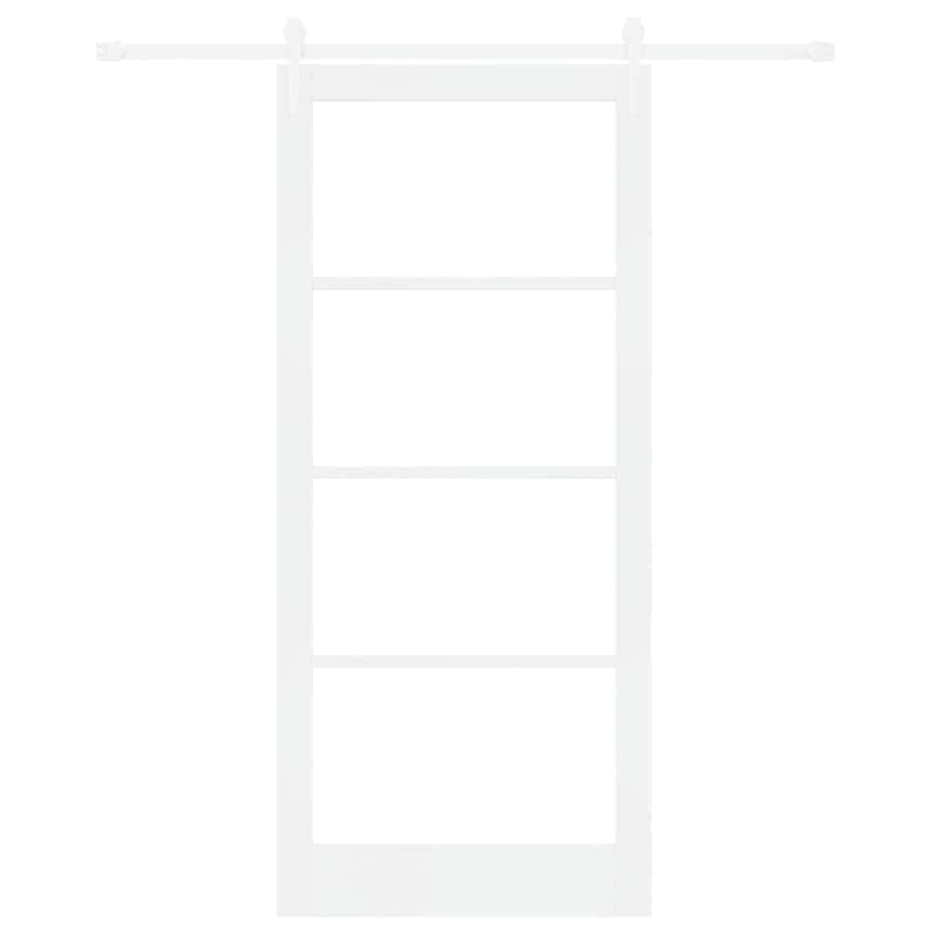 Skydedør 93 x 211 cm Massivt fyrretræ og glas Hvid