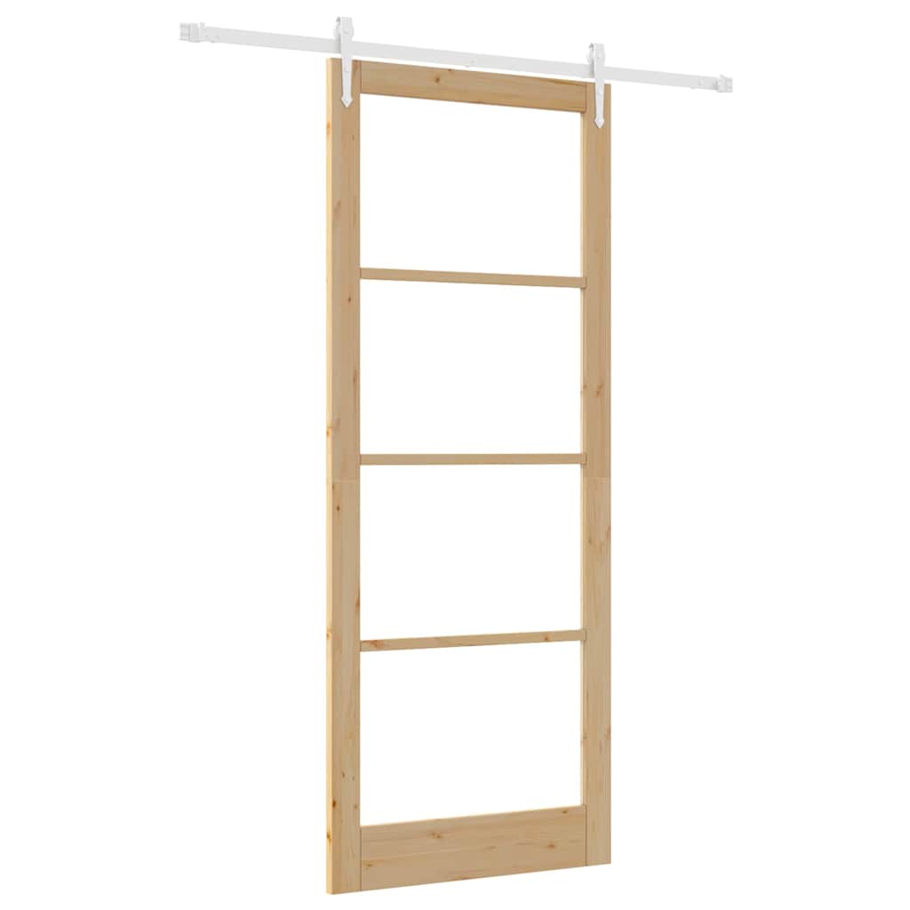 Skydedør 93 x 232 cm Massivt fyrretræ og glas Naturfarvet
