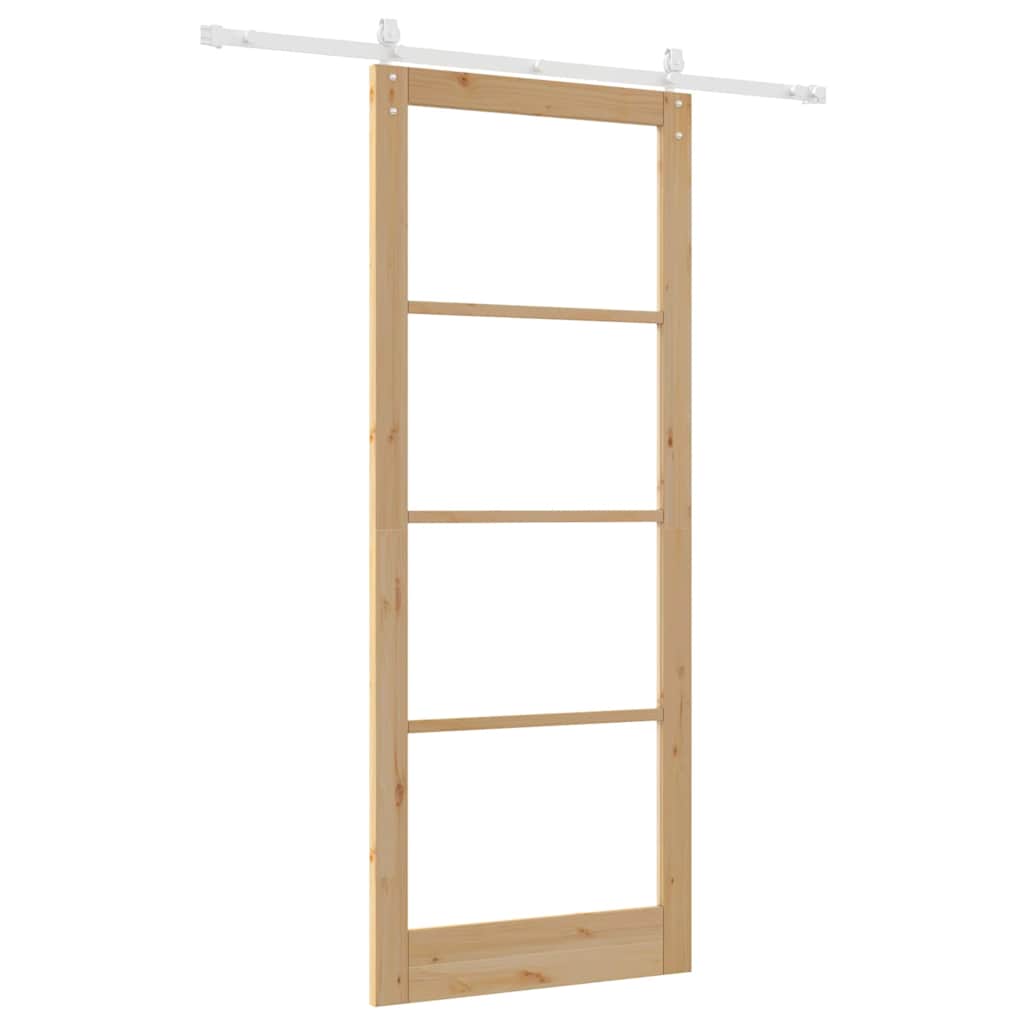 Skydedør 93 x 232 cm Massivt fyrretræ og glas Naturfarvet