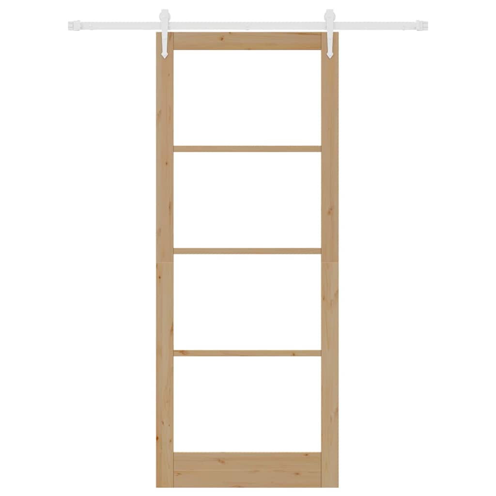 Skydedør 93 x 232 cm Massivt fyrretræ og glas Naturfarvet