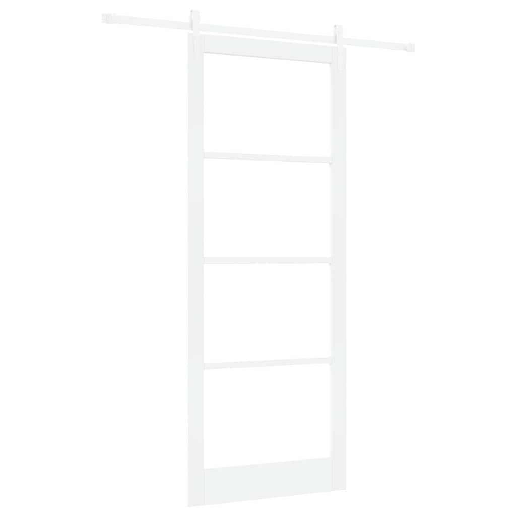 Skydedør 93 x 232 cm Massivt fyrretræ og glas Hvid