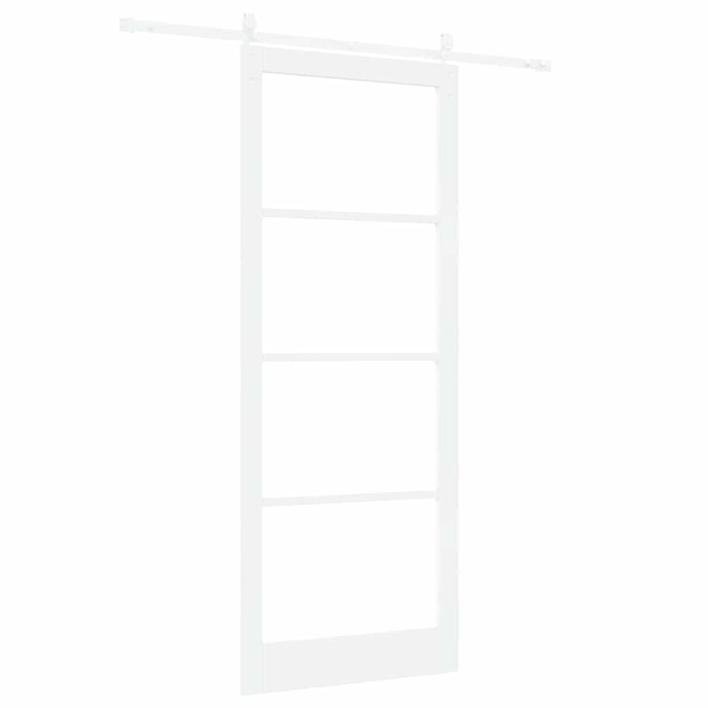 Skydedør 93 x 232 cm Massivt fyrretræ og glas Hvid
