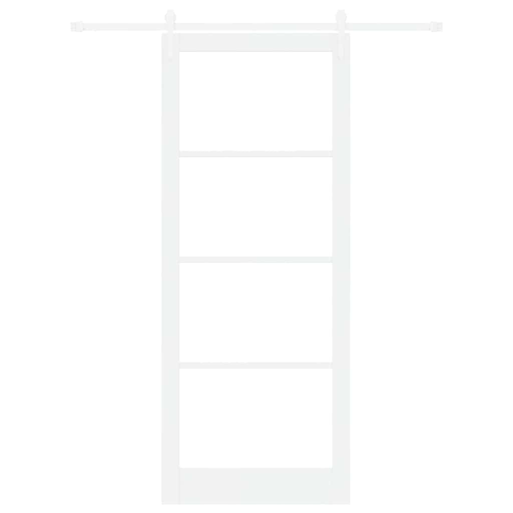 Skydedør 93 x 232 cm Massivt fyrretræ og glas Hvid
