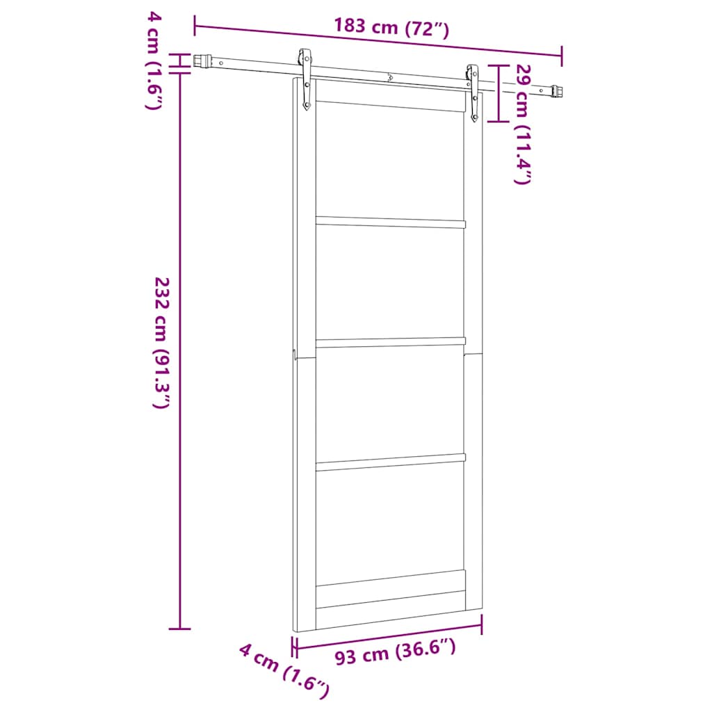 Skydedør 93 x 232 cm Massivt fyrretræ og glas Hvid