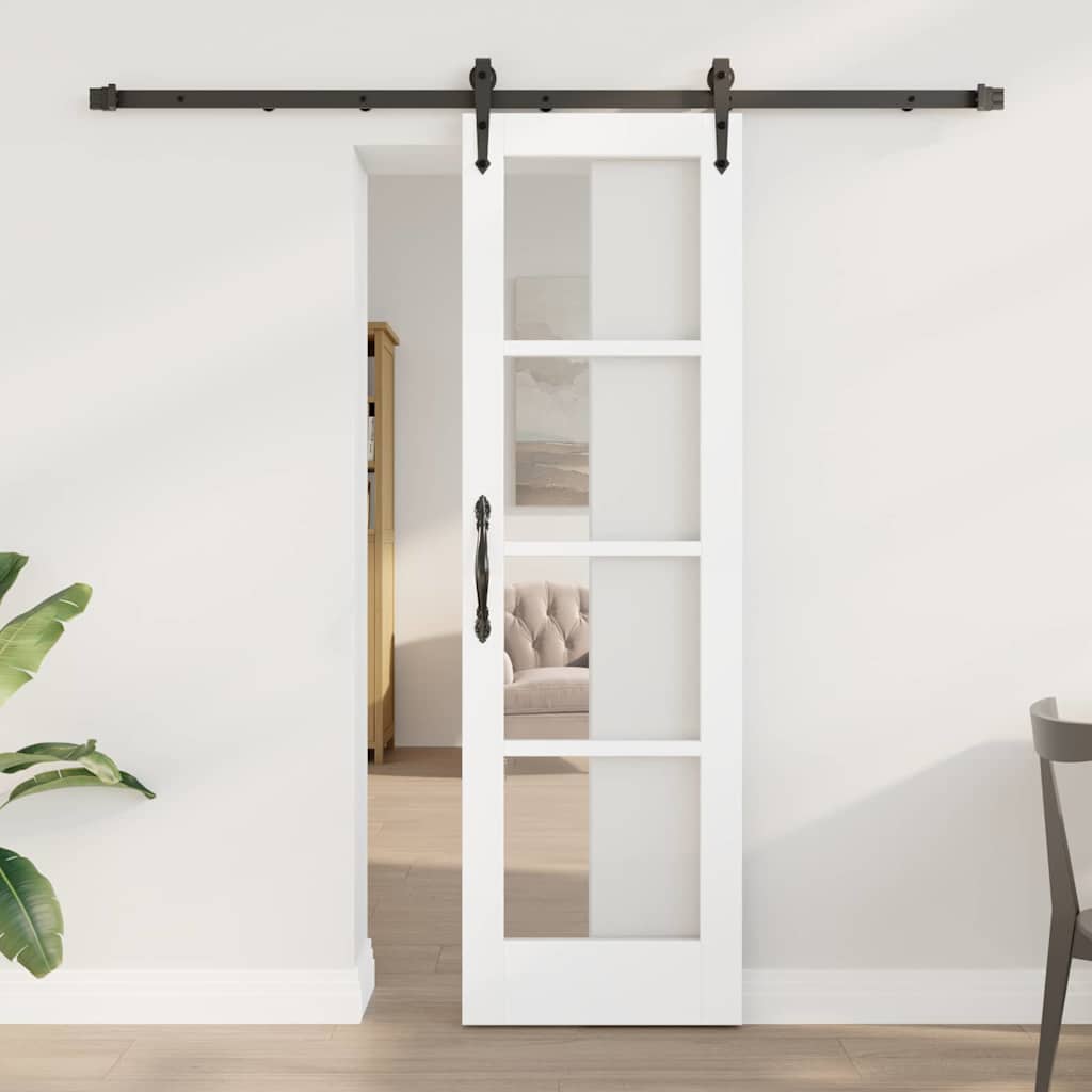 Skydedør 61 x 198,5 cm Massivt fyrretræ og glas Hvid og sort