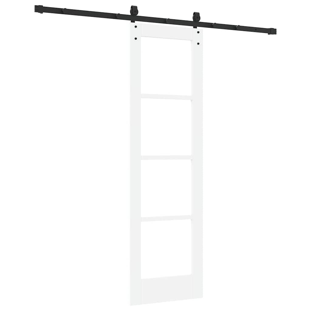 Skydedør 61 x 198,5 cm Massivt fyrretræ og glas Hvid og sort