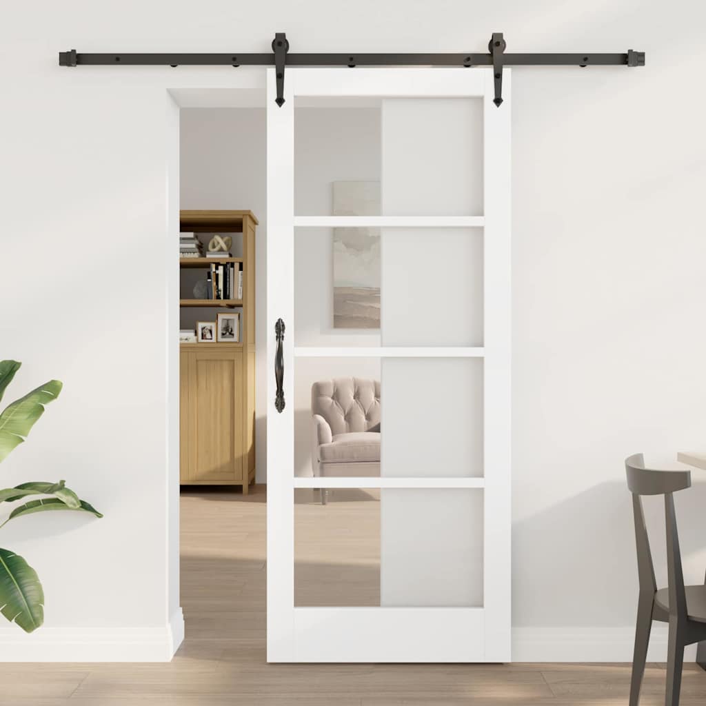 Skydedør 83 x 202 cm Massivt fyrretræ og glas Hvid og sort