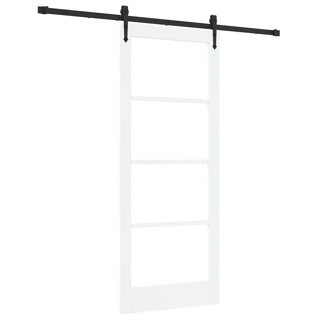 Skydedør 83 x 202 cm Massivt fyrretræ og glas Hvid og sort