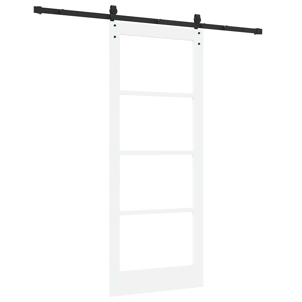 Skydedør 83 x 202 cm Massivt fyrretræ og glas Hvid og sort