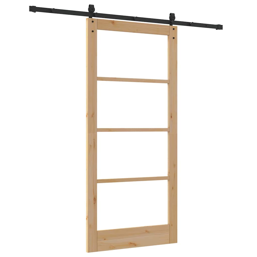 Skydedør 93 x 202 cm Massivt fyrretræ og glas Naturlig og sort