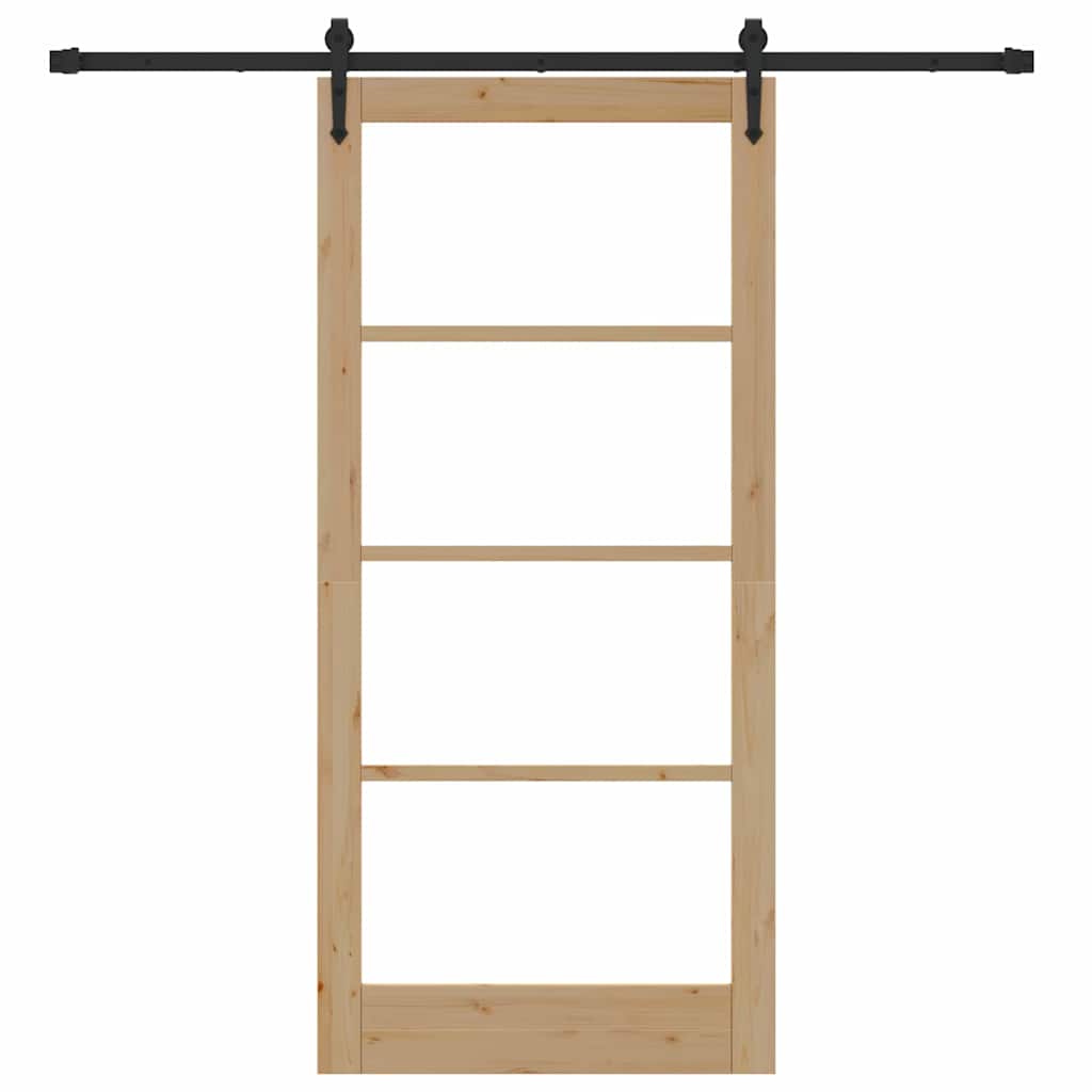 Skydedør 93 x 202 cm Massivt fyrretræ og glas Naturlig og sort