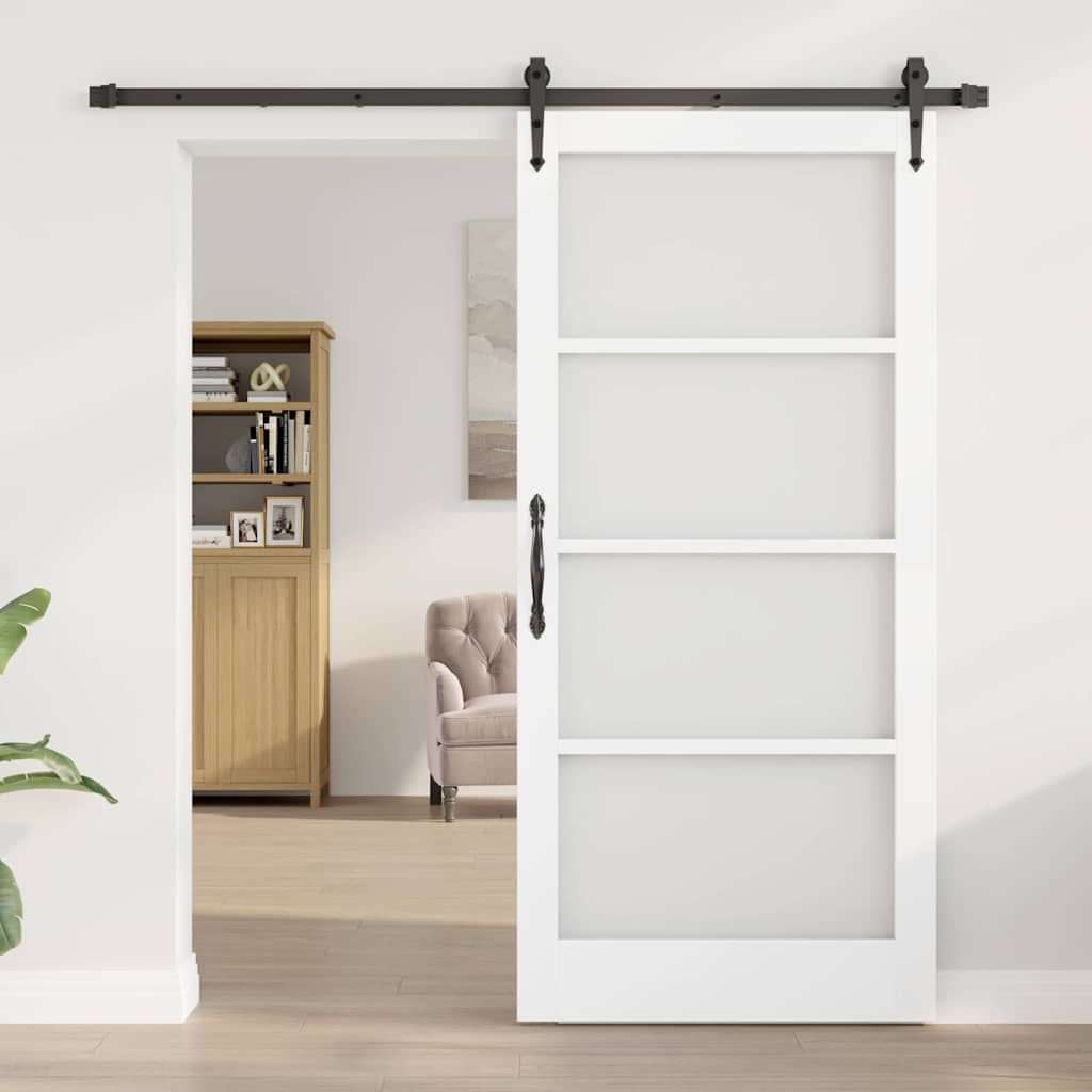 Skydedør 93 x 202 cm Massivt fyrretræ og glas Hvid og sort