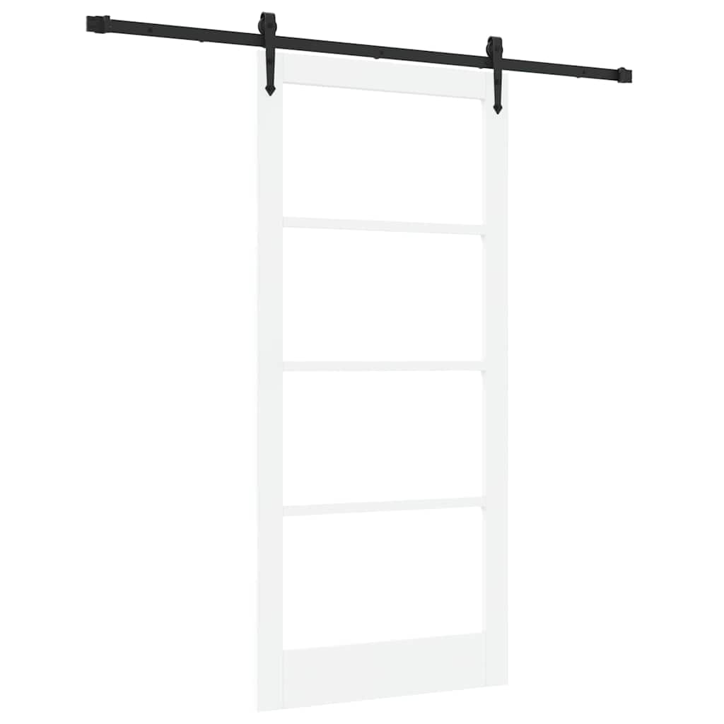 Skydedør 93 x 202 cm Massivt fyrretræ og glas Hvid og sort