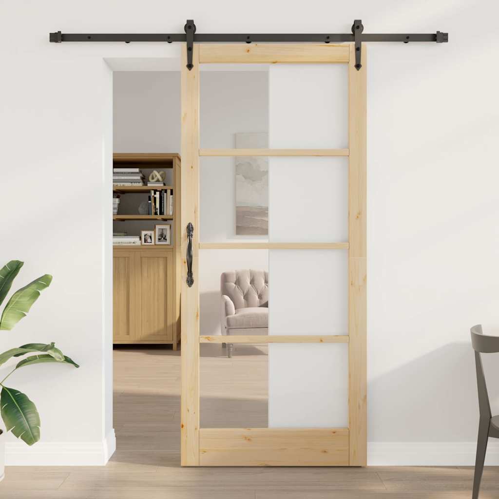 Skydedør 93 x 211 cm Massivt fyrretræ og glas Naturlig og sort
